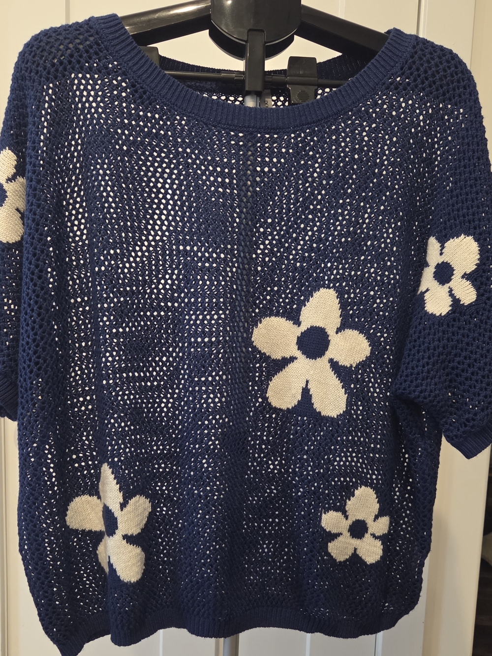 106. Dokotoo Blue Floral Open-Knit Women’s Sweater